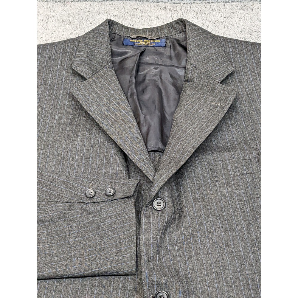 Vintage Brooks Brothers Makers 46L Gray Pinstripe‎ Blazer Sport Coat USA 1985